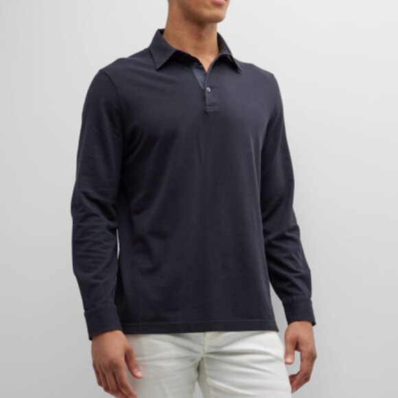 LORO PIANA Charcoal Gray Black Long Sleeve Polo XL Cashmere - Picture 2 of 8